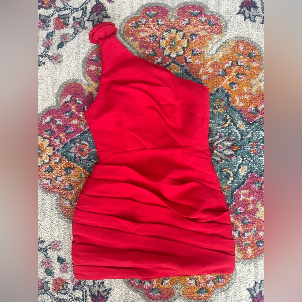 Red mini dress one shoulder showpo - Picture 6 of 8
